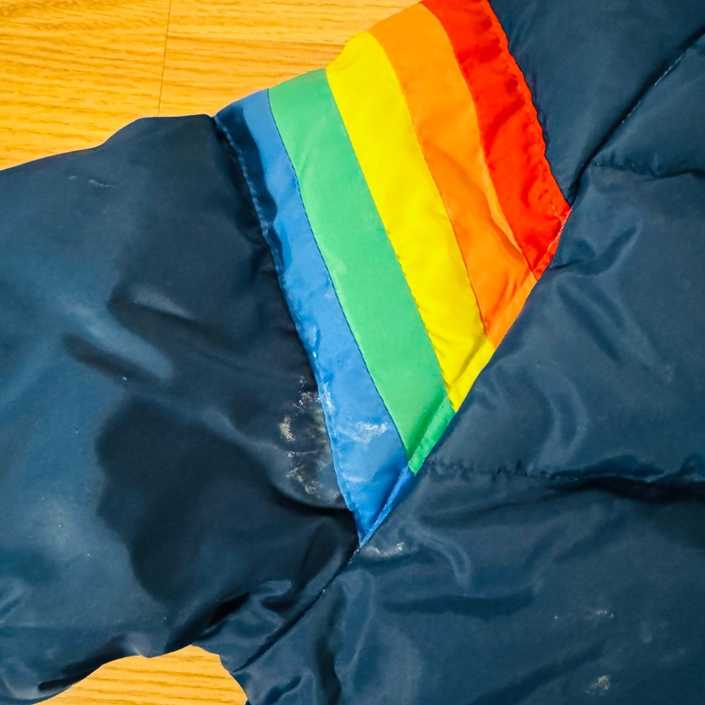Vintage 70s Prime North Navy Blue Rainbow Stripe Ski Winter Down Jacket VGUC Sm - Picture 12 of 16